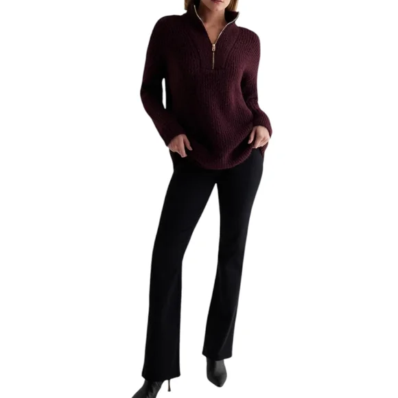 EXPRESS Fuzzy Knit Quarter Zip Tunic Sweater WomensSize XL Burgundy - Picture 3 of 5